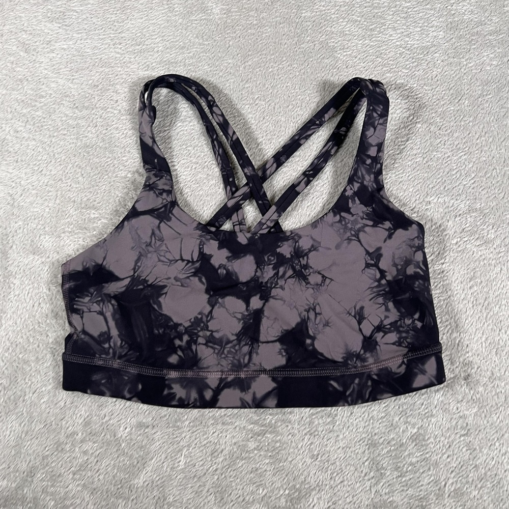 Lululemon Sports Bra Womens 6 Magnum Black Energy Bra Shibori Tie Dye Yoga